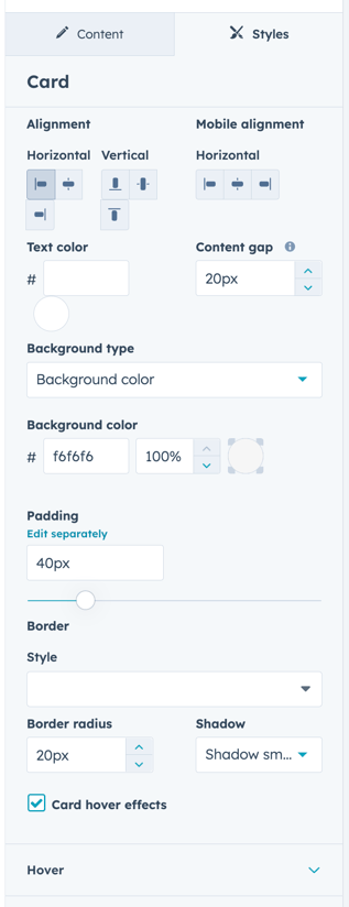 Unicard styling options.